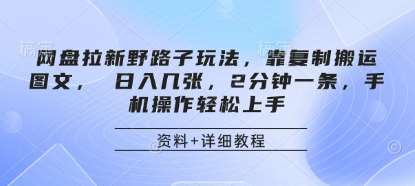 网盘拉新野路子玩法，靠复制搬运图文， 日入几张，2分钟一条，手机操作轻松上手-知创网