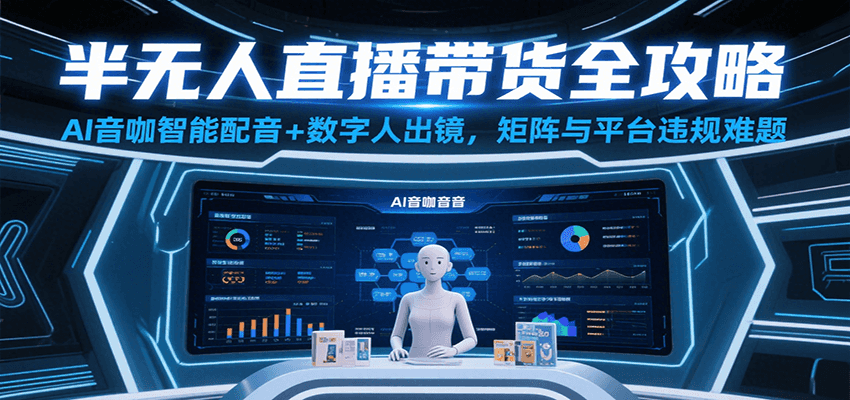 半无人直播带货全攻略：AI音咖智能配音+数字人出镜，解决账号矩阵与平台违规难题-知创网