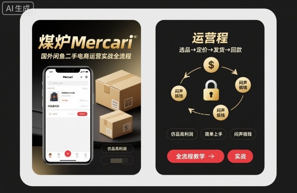 煤炉Mercari国外闲鱼二手电商运营实战全流程，仿品高利润，简单上手，闷声搞钱-知创网