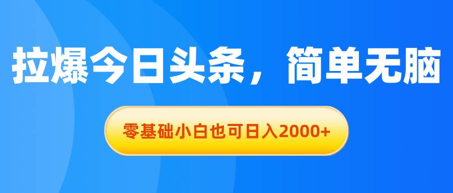 (11077期)拉爆今日头条,简单无脑,零基础小白也可日入2000+-知创网