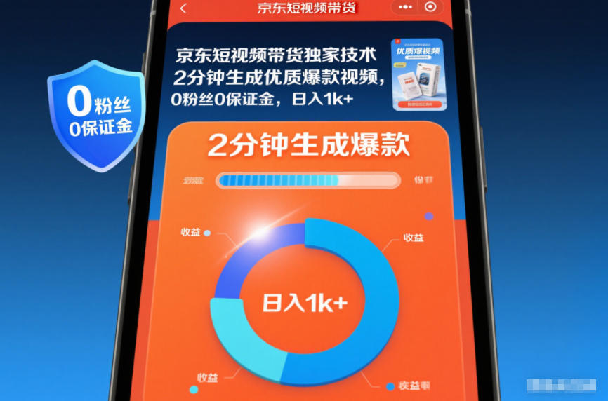 京东短视频带货独家技术，2分钟生成一条优质爆款视频，0粉丝0保证金，日入1k+【揭秘】-知创网