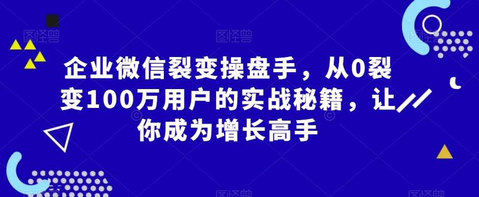 企业微信裂变操盘手，从0裂变100万用户的实战秘籍，让你成为增长高手-知创网
