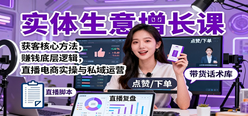 实体生意增长课：获客核心方法，赚钱底层逻辑，直播电商实操与私域运营-知创网