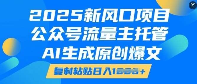 2025新风口项目，公众号流量主托管，AI生成原创爆文，复制粘贴日入多张-知创网