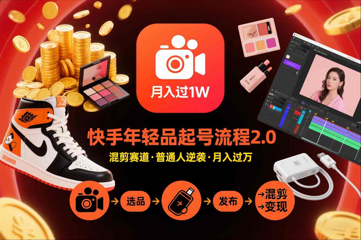 快手短视频带货年轻品起号流程2.0，快手年轻品混剪赛道，普通人也能月入过1W-知创网