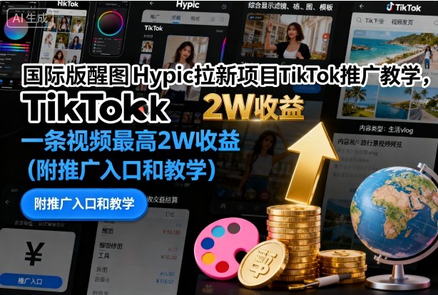 国际版醒图Hypic拉新项目TikTok推广教学，一条视频最高2W收益（附推广入口和教学）-知创网