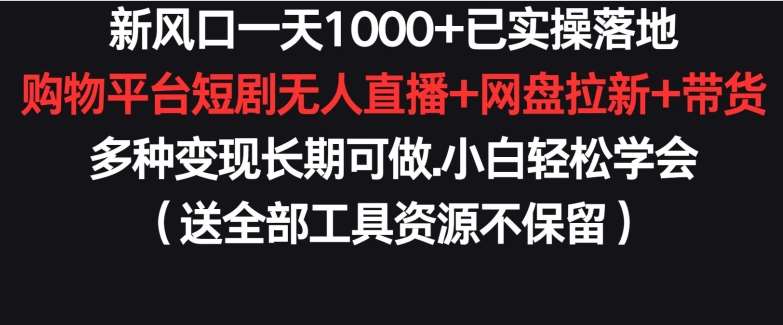 新风口一天1000+已实操落地购物平台短剧无人直播+网盘拉新+带货多种变现长期可做【揭秘】-知创网