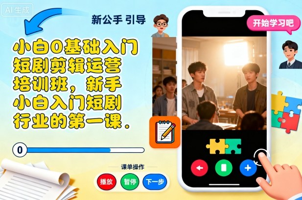 小白0基础入门短剧剪辑运营培训班，新手小白入门短剧行业的第一课-知创网