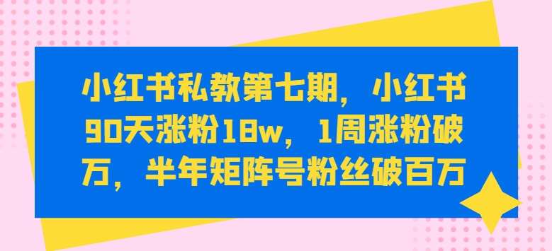 小红书私教第七期，小红书90天涨粉18w，1周涨粉破万，半年矩阵号粉丝破百万-知创网