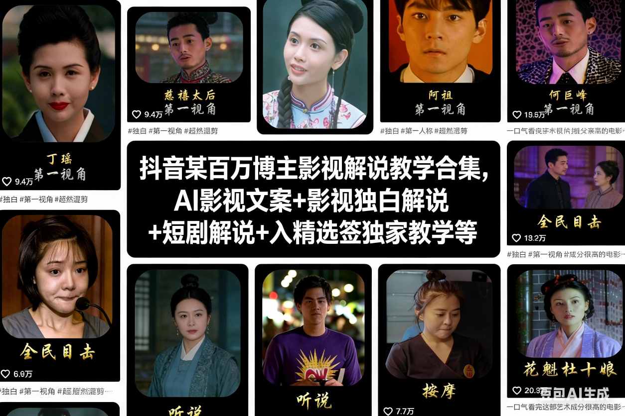 抖音某百万博主影视解说教学合集,AI影视文案+影视独白解说+短剧解说+入精选签独家教学等-知创网