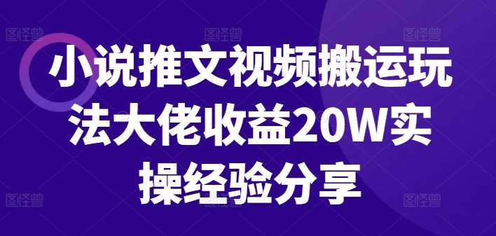 小说推文视频搬运玩法大佬收益20W实操经验分享-知创网