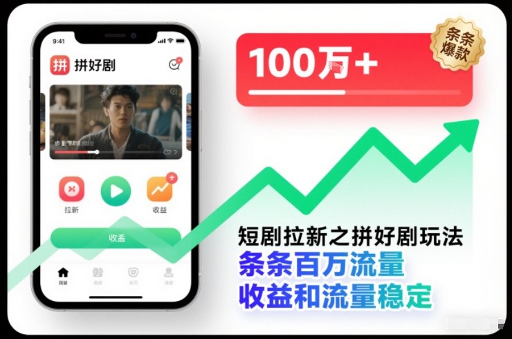 短剧拉新之拼好剧玩法，条条百万流量，收益和流量稳定-知创网