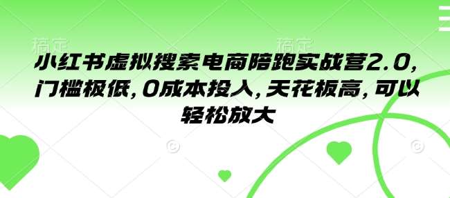小红书虚拟搜索电商陪跑实战营2.0，门槛极低，0成本投入，天花板高，可以轻松放大-知创网