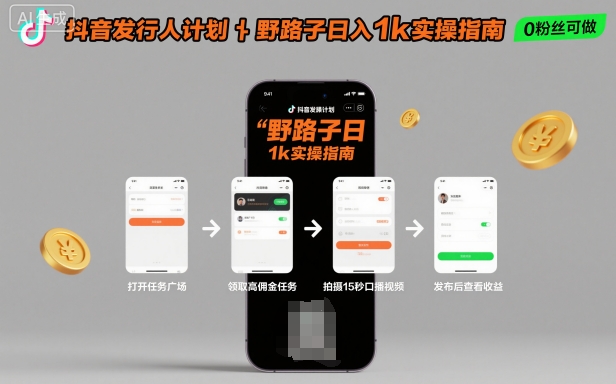 抖音发行人计划全新野路子玩法,随时随地,只要有手机,就能操作,日入1k+【揭秘】-知创网
