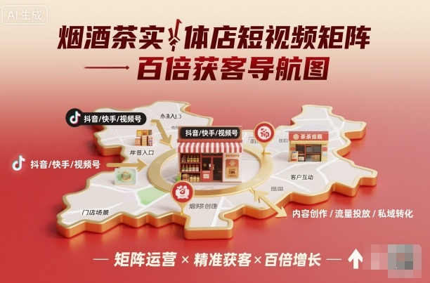 烟酒茶实体店短视频矩阵百倍获客导航图-知创网