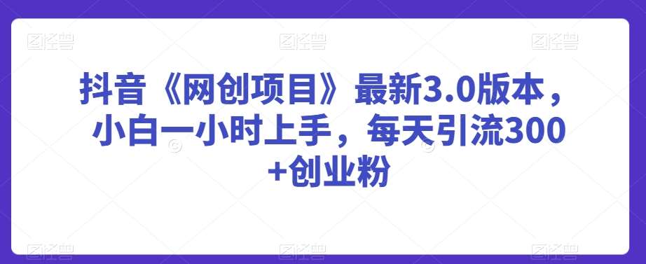 抖音《网创项目》最新3.0版本,小白一小时上手,每天引流300+创业粉【揭秘】-知创网