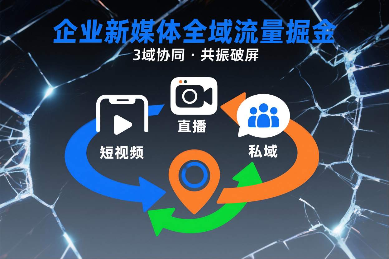 短视频全域商业模式，企业新媒体全域流量掘金，3域协同，共振破屏，短视频-直播-私域-地域-知创网