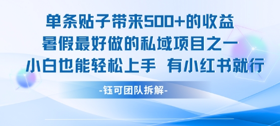 单条贴子带来5张的收益，暑假最好做的私域项目之一，小白也能轻松上手，有小红书就行-知创网
