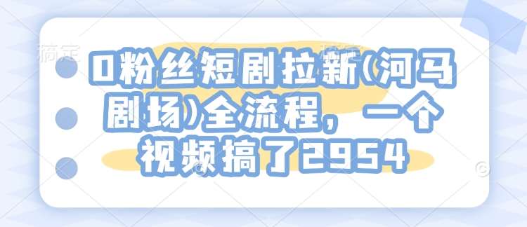 0粉丝短剧拉新(河马剧场)全流程，一个视频搞了2954-知创网