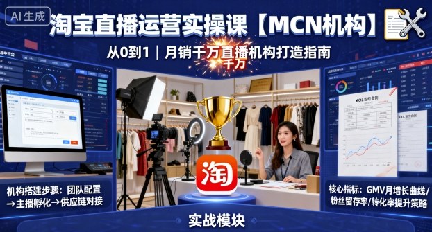 淘宝直播运营实操课【MCN机构】，从0到1做一家月销千W的直播机构-知创网