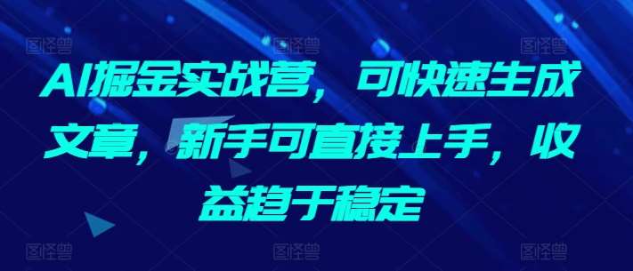 AI掘金实战营，可快速生成文章，新手可直接上手，收益趋于稳定-知创网
