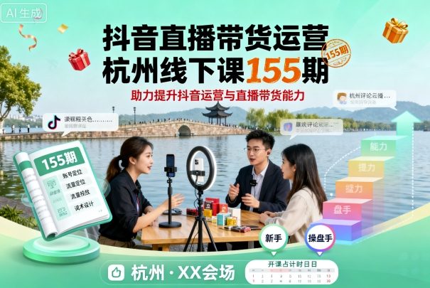 抖音直播带货运营杭州线下课155期，助力提升抖音运营与直播带货能力-知创网