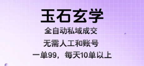 玉石玄学全自动私域成交，一单99每天十单以上，无需人工和矩阵账号，蓝海项目直接干【揭秘】-知创网