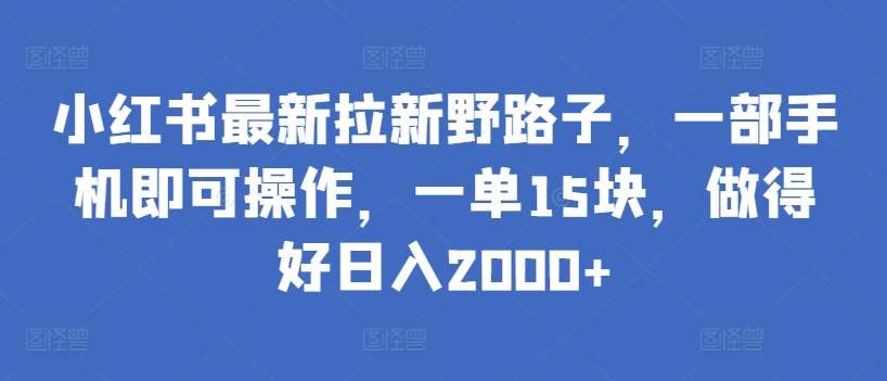 小红书最新拉新野路子，一部手机即可操作，一单15块，做得好日入2000+【揭秘】-知创网