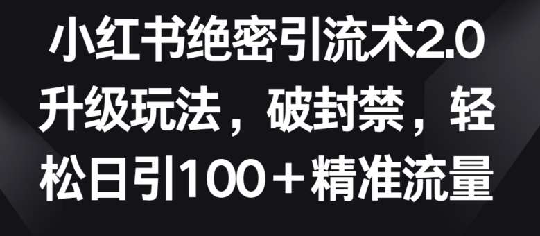 小红书绝密引流术2.0升级玩法，破封禁，轻松日引100+精准流量【揭秘】-知创网