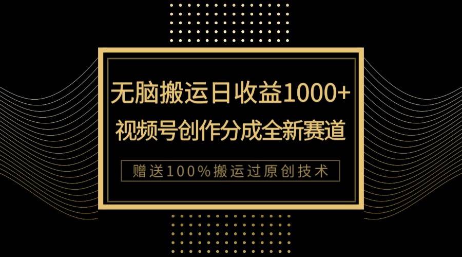 单日收益1000+，新类目新赛道，视频号创作分成无脑搬运100%上热门-知创网