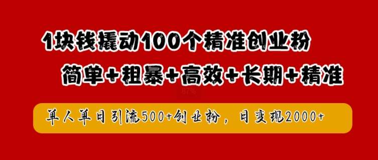 1块钱撬动100个精准创业粉,简单粗暴高效长期精准,单人单日引流500+创业粉,日变现2k【揭秘】-知创网