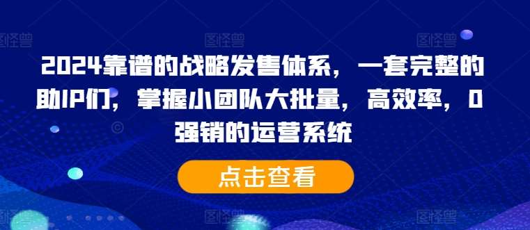2024靠谱的战略发售体系,一套完整的助IP们,掌握小团队大批量,高效率,0 强销的运营系统-知创网