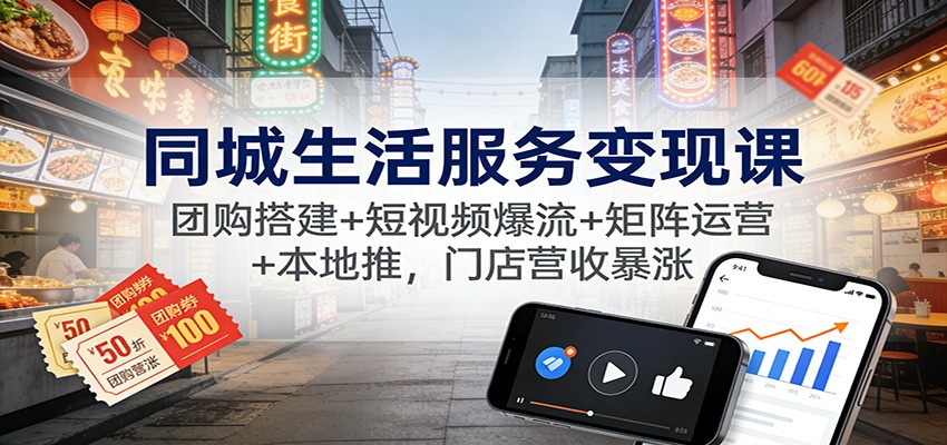 同城生活服务变现课:团购搭建+短视频爆流+矩阵运营+本地推,门店营收暴涨-知创网