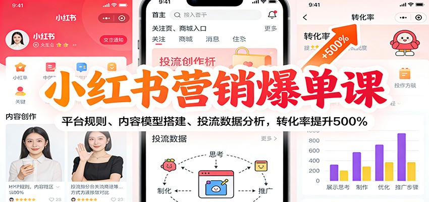 小红书营销爆单课：平台规则、内容模型搭建、投流数据分析，转化率提升500%-知创网