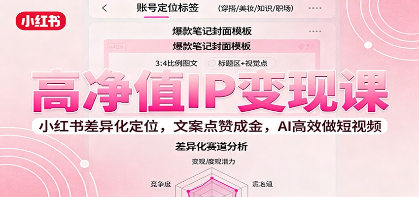高净值IP变现课：小红书差异化定位，文案点赞成金， AI高效做短视频-知创网