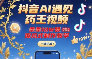 抖音AI遇见药王视频,条条10W赞,快速起千粉万粉号,傻瓜式制作教学-知创网