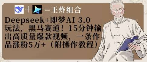 Deepseek+即梦AI3.0玩法，黑马赛道！15分钟输出高质量爆款视频，一条作品涨粉5W+-知创网