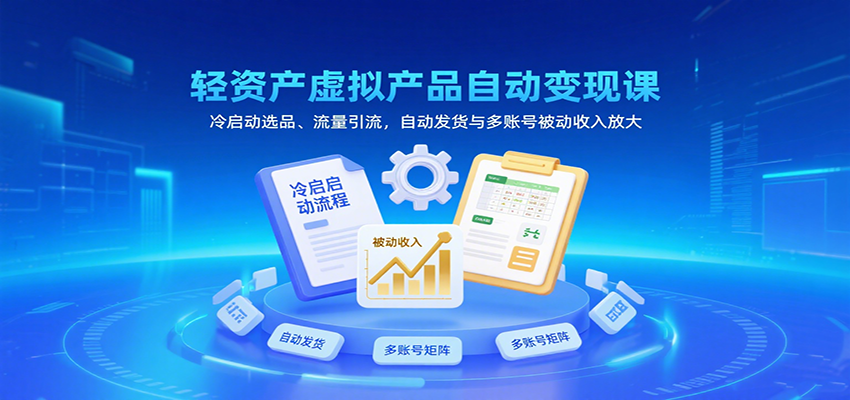 轻资产虚拟产品自动变现课，冷启动选品、流量引流，自动发货与多账号被动收入放大-知创网