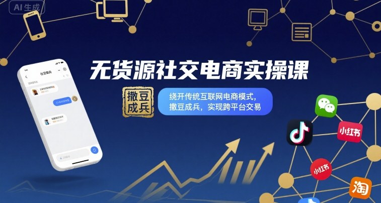 无货源社交电商实操课，绕开传统互联网电商模式，撒豆成兵，实现跨平台交易-知创网