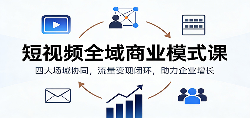 短视频全域商业模式课：四大场域协同，流量变现闭环，助力企业增长-知创网