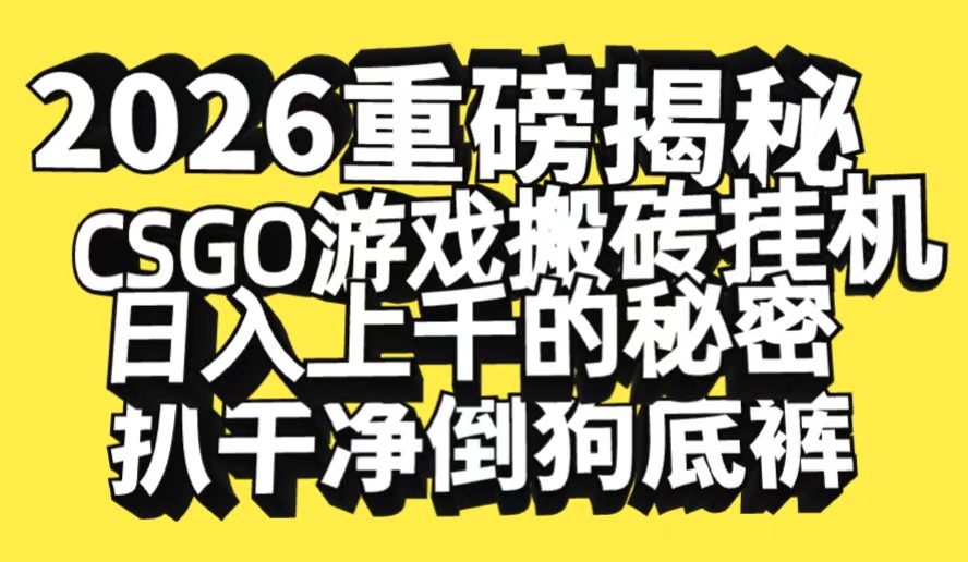 2026开年重磅解密，CSGO游戏搬砖挂机日入上千的秘密，把倒狗的底裤扒干-知创网