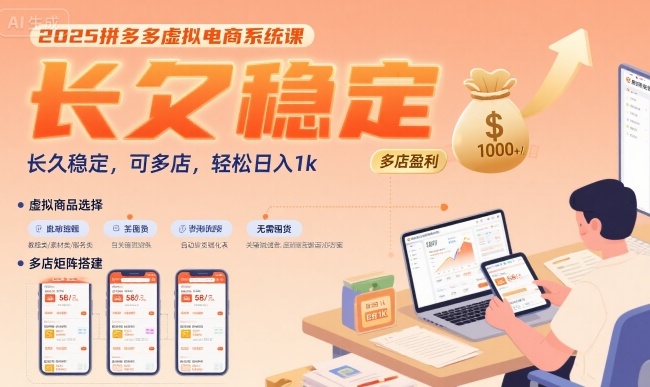 2025拼多多虚拟电商系统课，长久稳定，可多店，轻松日入1k-知创网