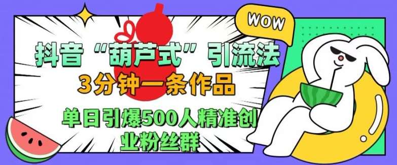 抖音葫芦式引流法,三分钟一条作品,单日引爆抖音500人精准创业粉丝群【揭秘】-知创网