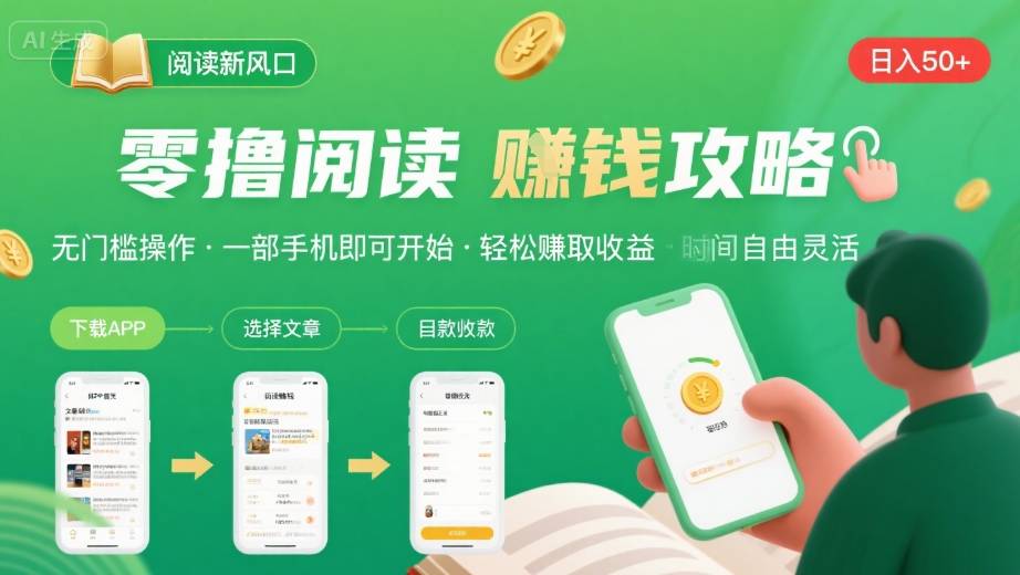 零撸阅读新风口,无门槛轻松挣,一部手机,日入 50-3张【揭秘】-知创网