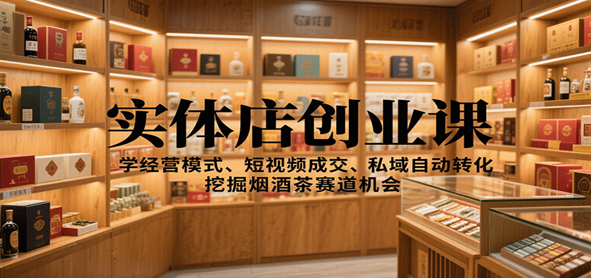 实体店创业课：学经营模式、短视频成交、私域自动转化，挖掘烟酒茶赛道机会-知创网