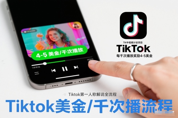 TK中视频计划项目，Tiktok第一人称解说流程，每干次播放奖励4-5美金-知创网