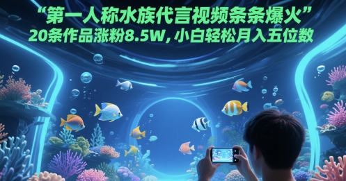 第一人称水族代言视频条条爆火，20条作品涨粉8.5W，小白轻松月入五位数-知创网
