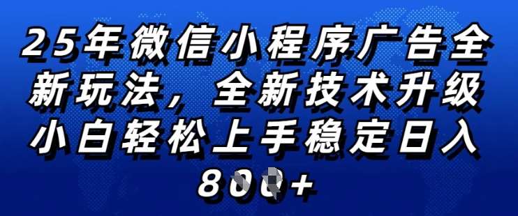 2025年微信小程序全新玩法纯小白易上手，稳定日入多张，技术全新升级，全网首发【揭秘】-知创网