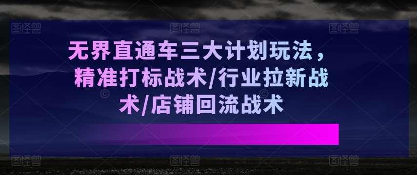 无界直通车三大计划玩法，精准打标战术/行业拉新战术/店铺回流战术-知创网