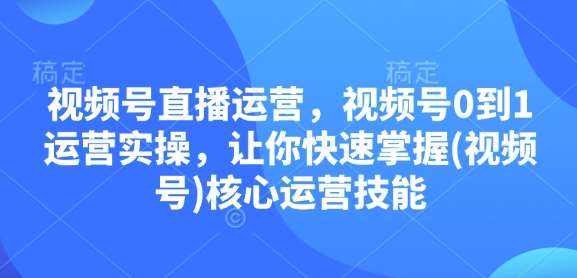 视频号直播运营，视频号0到1运营实操，让你快速掌握(视频号)核心运营技能-知创网